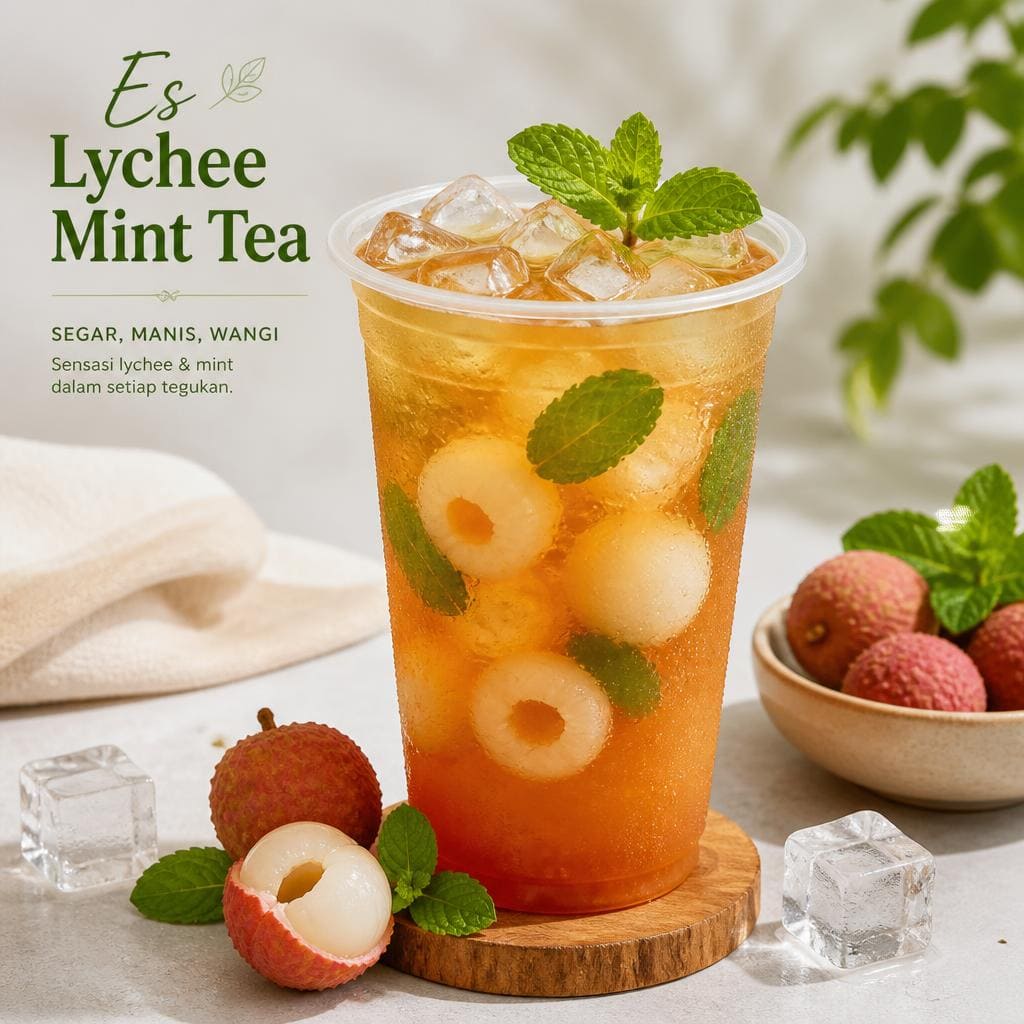 Lychee Mint Tea Te Sate dengan rasa teh segar, leci manis, dan sentuhan mint